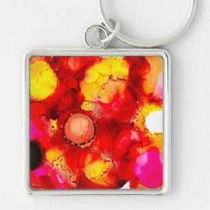 Porte-clés Art Abstrait rose jaune rouge et rose
