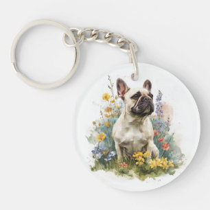 Porte-clés Art aquarelle Bouledogue Français fauve