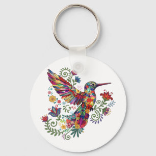Porte-clés Art aquarelle coloré de colibri floral