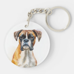 Porte-clés Art aquarelle de chien Boxer