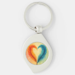 Porte-clés Art aquarelle de cœur de plume coloré