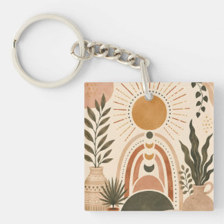 Porte-clés Art botanique et soleil bohème