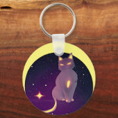 Porte-clés Art Cute Moon Chat Silhouette Étoiles Ciel de nuit (Recto)