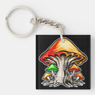 Porte-clés Art de champignon psychédélique coloré et terreux