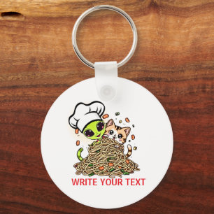 Porte-clés Art de chat de chef alien kawaii spaghetti
