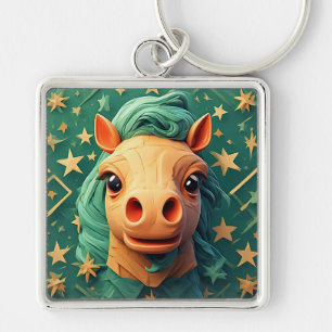Porte-clés Art de cheval en origami coloré avec fond étoilé