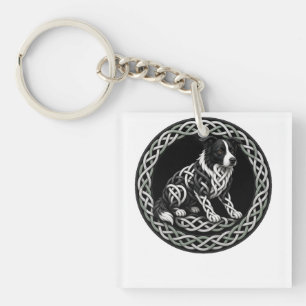 Porte-clés Art de chien Border Collie à nœud celtique