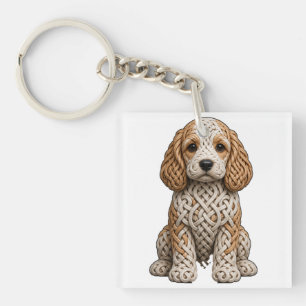 Porte-clés Art de chien Cockapoo avec nœud celtique parti