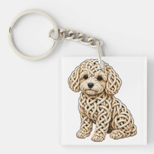 Porte-clés Art de chien Maltipoo crème au nœud celtique