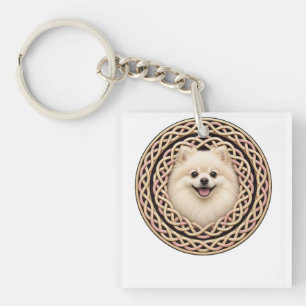 Porte-clés Art de chien Pomeranian Nœud Celtique