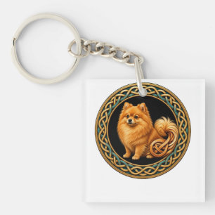 Porte-clés Art de chien Poméranien Nœud Celtique