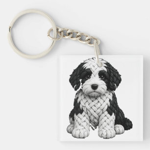 Porte-clés Art de chien Sheepadoodle en nœud celtique