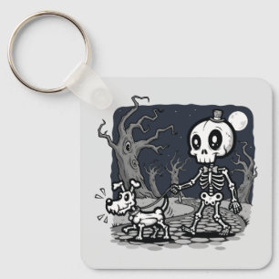 Porte-clés Art de chien squelette marchant Halloween