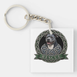 Porte-clés Art de chien Staffy au nœud celtique