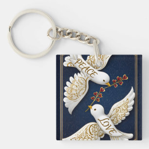 Porte-clés Art de colombe ornée de paix et d'amour