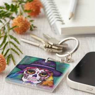Porte-clés Art de crâne floral hippie psychédélique Whimsigot