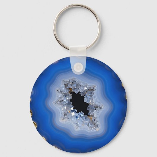 Porte-clés Art de cristal de géode d'agate bleue à bordure do (Recto)
