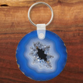 Porte-clés Art de cristal de géode d'agate bleue à bordure do (Verso)