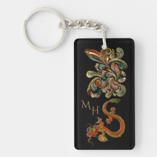 Porte-clés Art de dragon chinois orné métallisé