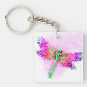 Porte-clés Art de dragonfly en verre tendu (rose)