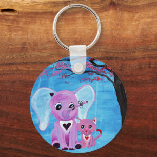 Porte-clés Art de fleur de cerisier de chat d'éléphant rose N
