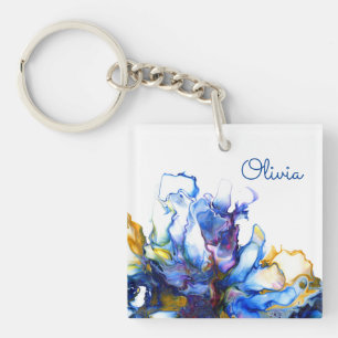 Porte-clés Art de fluide personnalisé de marbre bleu Agate No