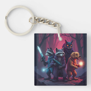 Porte-clés Art de guerrier animal de la forêt mystique 