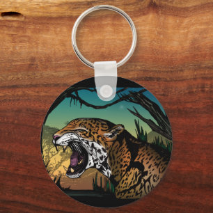 Porte-clés Art de la jungle de jaguar grognant féroce – Tropi