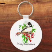 Porte-clés Art de la nature des oiseaux de Chickadee plafonné (Recto)