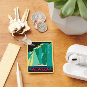 Porte-clés Art de l'affiche de voyage vintage de l'Alaska, gl
