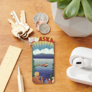 Porte-clés Art de l'affiche de voyage vintage en Alaska, Pays