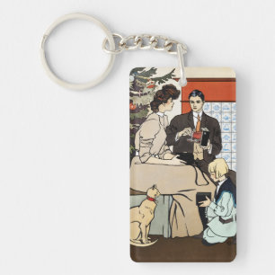 Porte-clés Art de l'appareil photo antique de Noël victorien