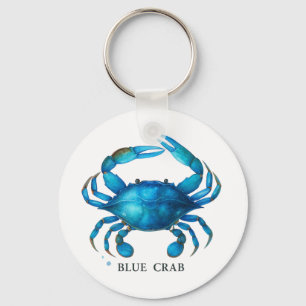 Porte-clés Art de l'aquarelle du crabe bleu - Vie marine côti