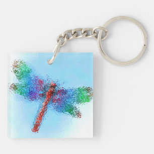 Porte-clés Art de libellule en verre coloré (bleu)