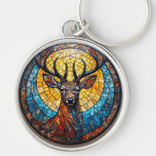 Porte-clés Art de mosaïque complexe d'un cerf aux couleurs vi