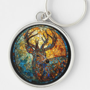 Porte-clés Art de mosaïque complexe d'un cerf aux couleurs vi