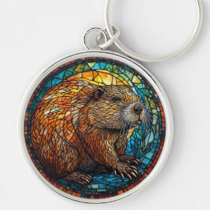 Porte-clés Art de verre coloré représentant un castor avec de