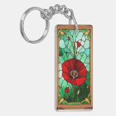 Porte-clés Art de vitrail fleur rouge vif (Devant gauche)