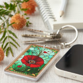 Porte-clés Art de vitrail fleur rouge vif (Devant droit)