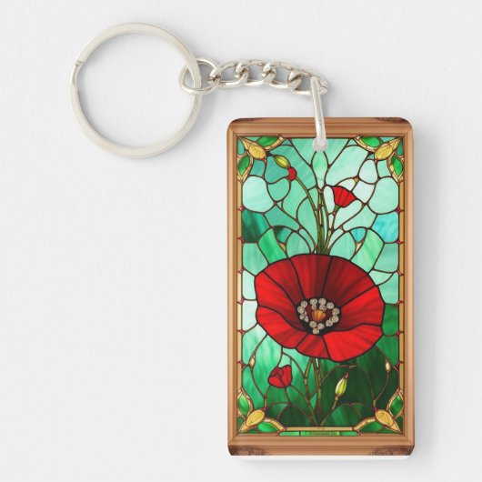 Porte-clés Art de vitrail fleur rouge vif (Devant)