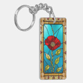 Porte-clés Art de vitrail fleur rouge vif (Devant gauche)