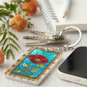 Porte-clés Art de vitrail fleur rouge vif (Devant droit)