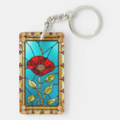 Porte-clés Art de vitrail fleur rouge vif (Dos)