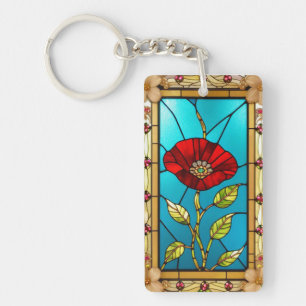 Porte-clés Art de vitrail fleur rouge vif