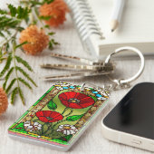 Porte-clés Art de vitrail vibrant Fleur Rouge (Devant droit)