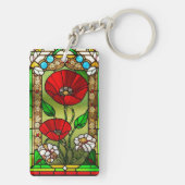 Porte-clés Art de vitrail vibrant Fleur Rouge (Dos)