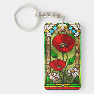 Porte-clés Art de vitrail vibrant Fleur Rouge