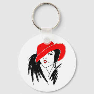 Porte-clés Art Déco Belle femme Casquette rouge