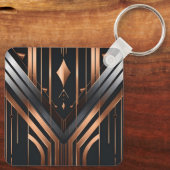 Porte-clés Art Deco Copper & Silver Geometric Design (Verso)
