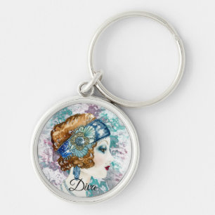 Porte-clés Art déco des années 1920 Diva Aquarelle Art